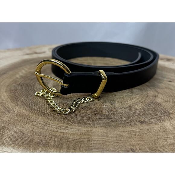 Black Belt with Gold Buckle and Chain Accent - Size XL - Picture 1 of 7